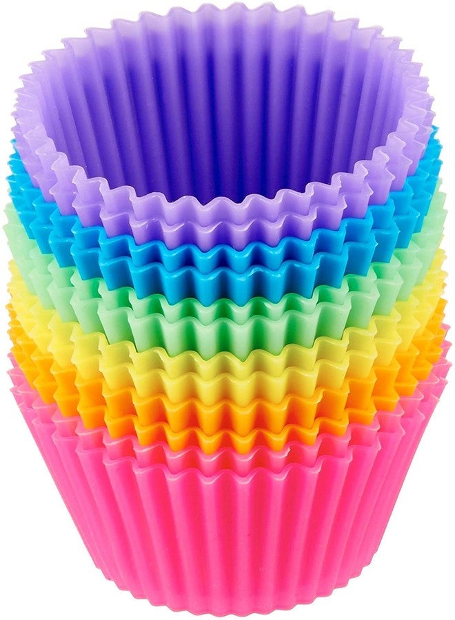 MoldBerry Silicone Cupcake Moulds - Set of 12 Round Muffin, Jelly & Cake Molds, Non-Stick, Reusable Baking Cups, Multicolor - Microwave & Oven Safe - Image 1